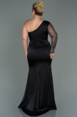 Robe Grande Taille Longue Satin Noir ABU3170