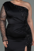 Robe Grande Taille Longue Satin Noir ABU3170