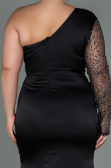 Robe Grande Taille Longue Satin Noir ABU3170