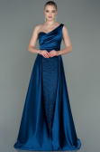 Robe de Soirée Longue Satin Bleu Marine ABU2933
