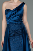 Robe de Soirée Longue Satin Bleu Marine ABU2933