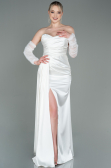 Robe de Soirée Longue Satin Blanc ABU3175