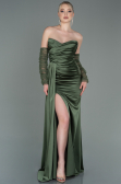 Robe de Soirée Longue Satin Kaki ABU3175