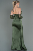 Robe de Soirée Longue Satin Kaki ABU3175