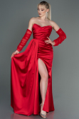 Robe de Soirée Longue Satin Rouge ABU3175
