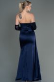 Robe de Soirée Longue Satin Bleu Marine ABU3175