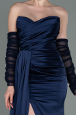 Robe de Soirée Longue Satin Bleu Marine ABU3175