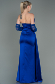 Robe de Soirée Longue Satin Bleu Saxe ABU3175