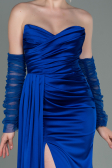 Robe de Soirée Longue Satin Bleu Saxe ABU3175