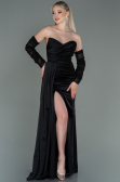 Robe de Soirée Longue Satin Noir ABU3175