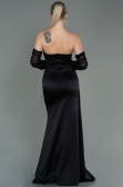 Robe de Soirée Longue Satin Noir ABU3175
