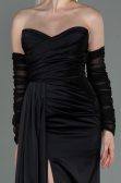Robe de Soirée Longue Satin Noir ABU3175