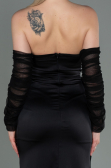 Robe de Soirée Longue Satin Noir ABU3175