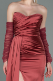 Robe de Soirée Longue Satin Marron Clair ABU3175