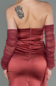 Robe de Soirée Longue Satin Marron Clair ABU3175