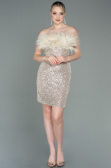 Robe de Cérémonie Courte Squameuse Vison ABU3176