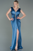 Robe de Soirée Longue Satin Indigo ABU3183