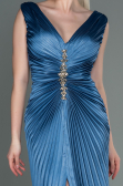 Robe de Soirée Longue Satin Indigo ABU3183