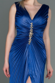 Robe de Soirée Longue Satin Bleu Saxe ABU3183