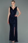 Robe de Soirée Longue Squameuse Bleu Marine ABU3201