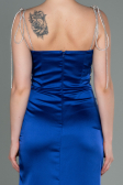 Robe de Soirée Longue Satin Bleu Saxe ABU3198