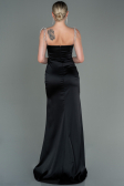Robe de Soirée Longue Satin Noir ABU3198