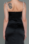 Robe de Soirée Longue Satin Noir ABU3198
