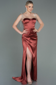 Robe de Soirée Longue Satin Marron Clair ABU3198