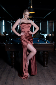 Robe de Soirée Longue Satin Marron Clair ABU3198