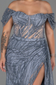Robe de Soirée Grande Taille Longue Argent ABU3097