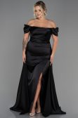 Robe De Soirée Grande Taille Satin Longue Noir ABU2923