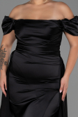 Robe De Soirée Grande Taille Satin Longue Noir ABU2923