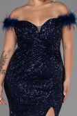Robe de Soirée Grande Taille Longue Squameuse Bleu Marine ABU3193