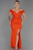 Robe de Soirée Grande Taille Longue Squameuse Orange ABU3193