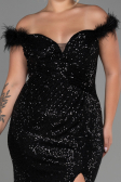 Robe de Soirée Grande Taille Longue Squameuse Noir ABU3193