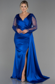 Robe de Soirée Grande Taille Longue Satin Bleu Saxe ABU3223