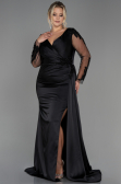 Robe de Soirée Grande Taille Longue Satin Noir ABU3223