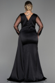 Robe de Soirée Grande Taille Longue Satin Noir ABU3223
