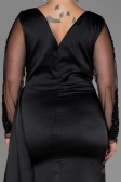 Robe de Soirée Grande Taille Longue Satin Noir ABU3223