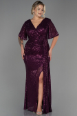 Robe De Soirée Grande Taille Squameuse Longue Prune ABU2796