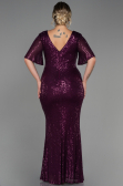 Robe De Soirée Grande Taille Squameuse Longue Prune ABU2796