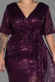Robe De Soirée Grande Taille Squameuse Longue Prune ABU2796