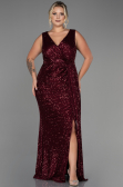 Robe de Soirée Grande Taille Longue Squameuse Rouge Bordeaux ABU3194