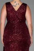 Robe de Soirée Grande Taille Longue Squameuse Rouge Bordeaux ABU3194