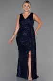 Robe de Soirée Grande Taille Longue Squameuse Bleu Marine ABU3194