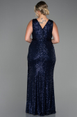 Robe de Soirée Grande Taille Longue Squameuse Bleu Marine ABU3194