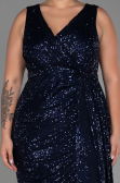 Robe de Soirée Grande Taille Longue Squameuse Bleu Marine ABU3194