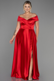 Robe De Soirée Grande Taille Satin Longue Rouge ABU2355