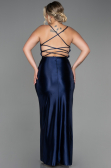 Robe De Soirée Grande Taille Satin Longue Bleu Marine ABU3053