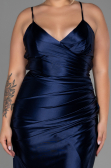 Robe De Soirée Grande Taille Satin Longue Bleu Marine ABU3053